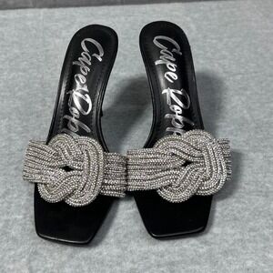 Cape Robbin Flynn Rhinestone Heels Black Knot Strap Women's 6.5 New No Box